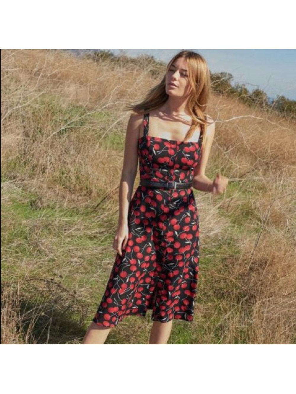 Rare! Reformation Black Cherry Print Midi Dress - Picture 2 of 5